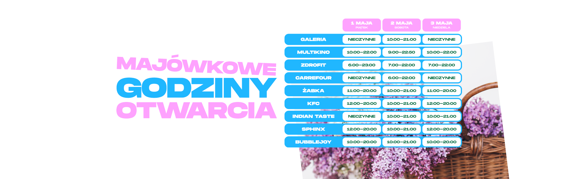 Godziny otwarcia 1-3 maja